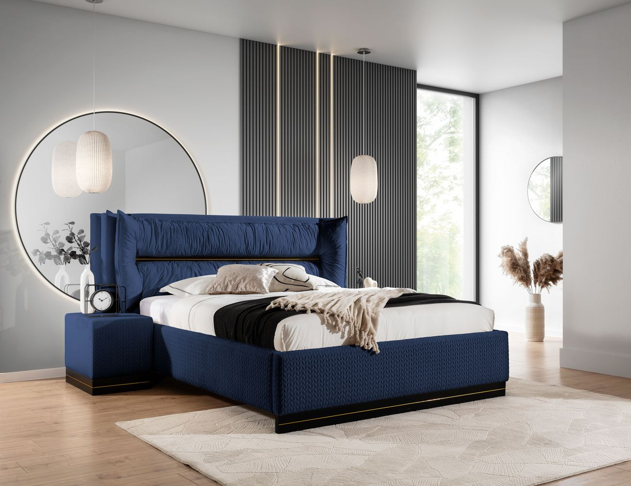 Čalúnená posteľ 140x200 IMELDA - tmavo modrá