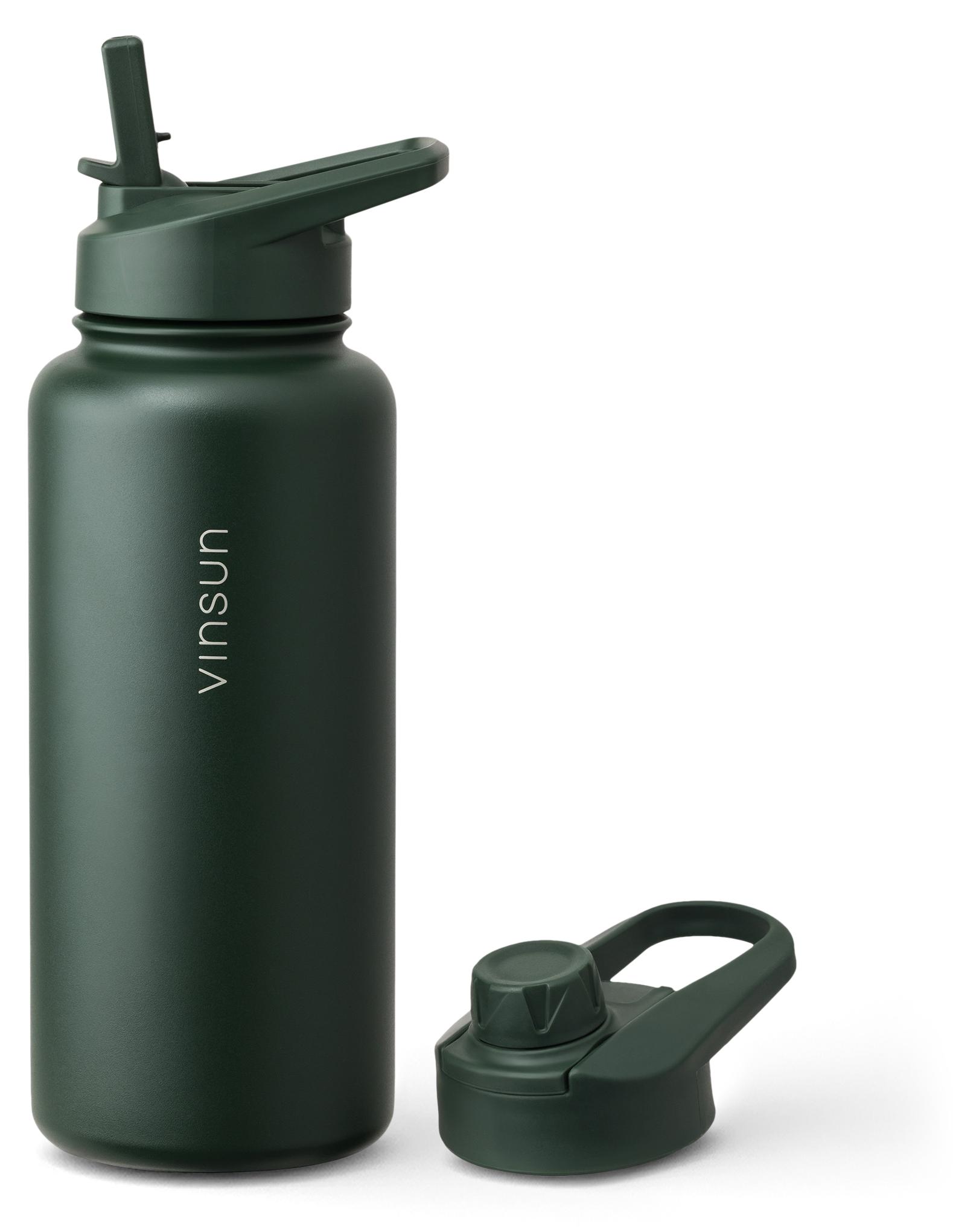 Schwarze isolierte Edelstahl-Sportflasche 1L