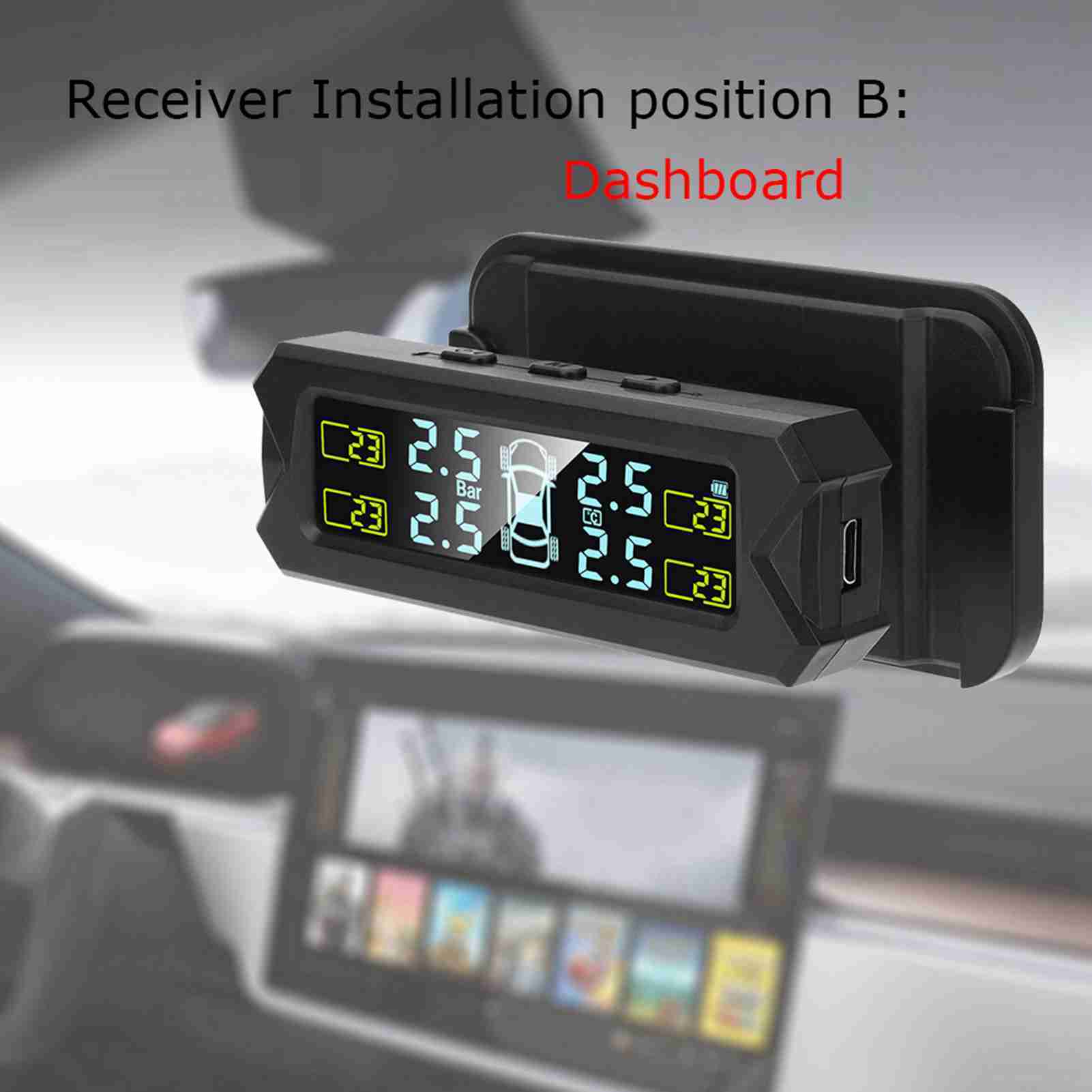 CUTULAMO Reifendrucküberwachungssystem - LCD-Display, Solarstrom, Auto-Hintergrundbeleuchtung - Universell für PKW und SUV geeignet