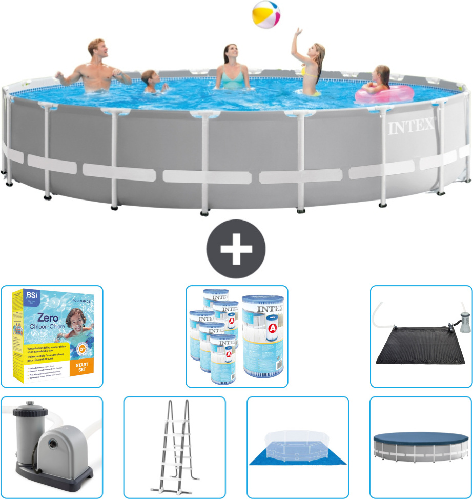 Bazén Intex Round Prism Frame - 610 x 132 cm - sivý - vrátane čerpadla - rebríka - krycej plachty - balenia na údržbu - filtra - solárnej podložky