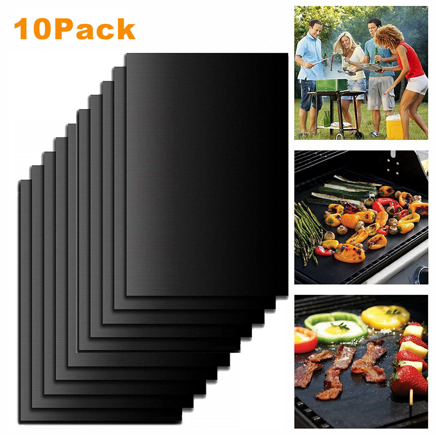 SASSEY 10er Set BBQ Grillmatte aus Teflon Antihaft Grillmatten zum Grillen Backen BBQ bis 500°F