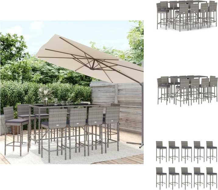 vidaXL 11-dielny záhradný barový set s vankúšmi sivý polyratan - Záhradný nábytok sety