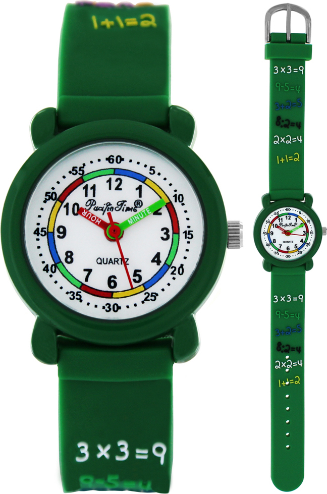 Pacific Time Kinder Armbanduhr Jungen Mädchen Lernuhr Zahlen 1x1 Einschulung grün 86374