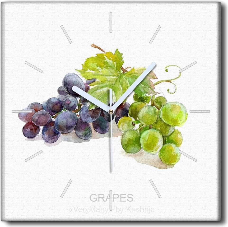 Coloray Uhr auf Leinwand 30x30 cm Wand Uhr Dekoration Wohnzimmer Segeltuch weiße Zeiger -Weinfruchtblätter zck-30x30-379377949-b