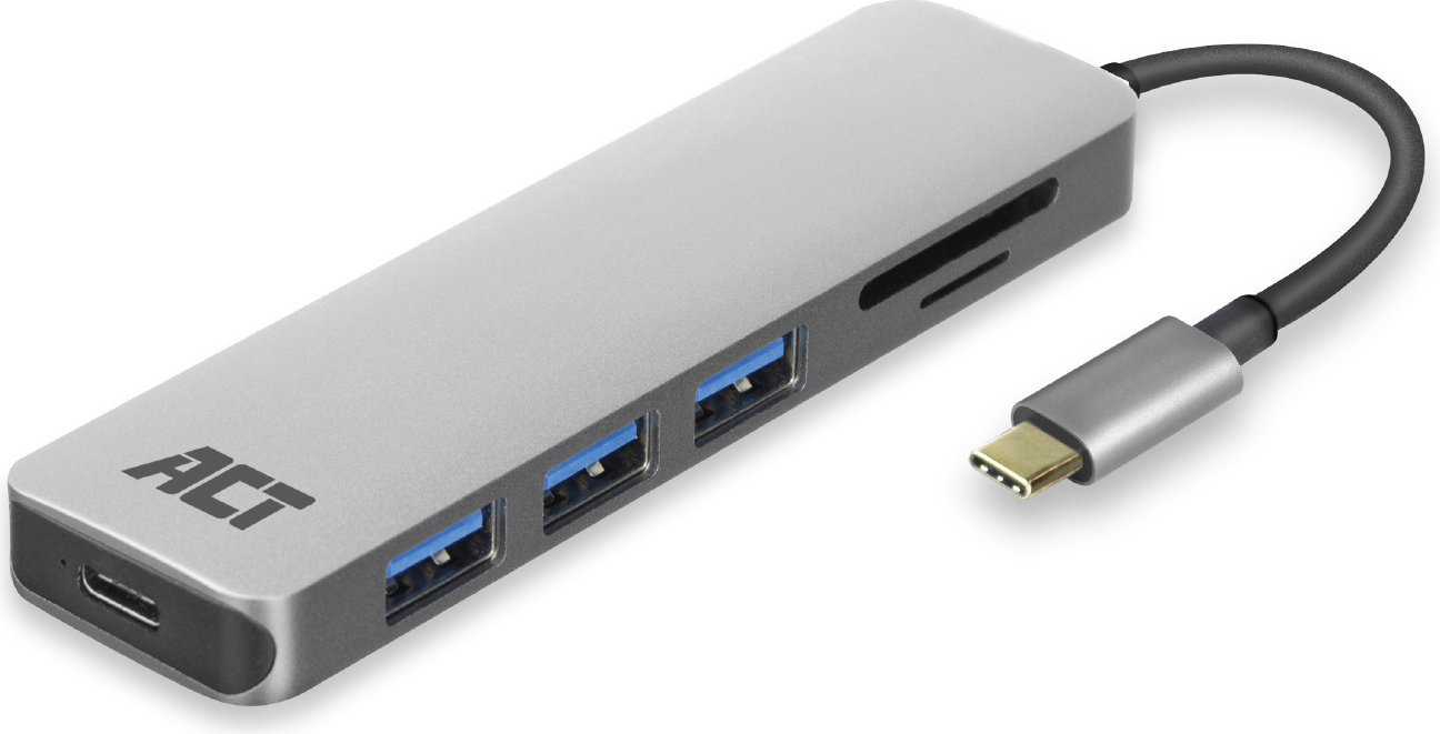 ACT AC7050, USB 3.2 Gen 1 (3.1 Gen 1) Type-C, USB 3.2 Gen 1 (3.1 Gen 1) Type-A, USB 3.2 Gen 1 (3.1 Gen 1) Type-C, Microsd (transflash), SD, 5000 Mbit/s, Šedá, Hliník