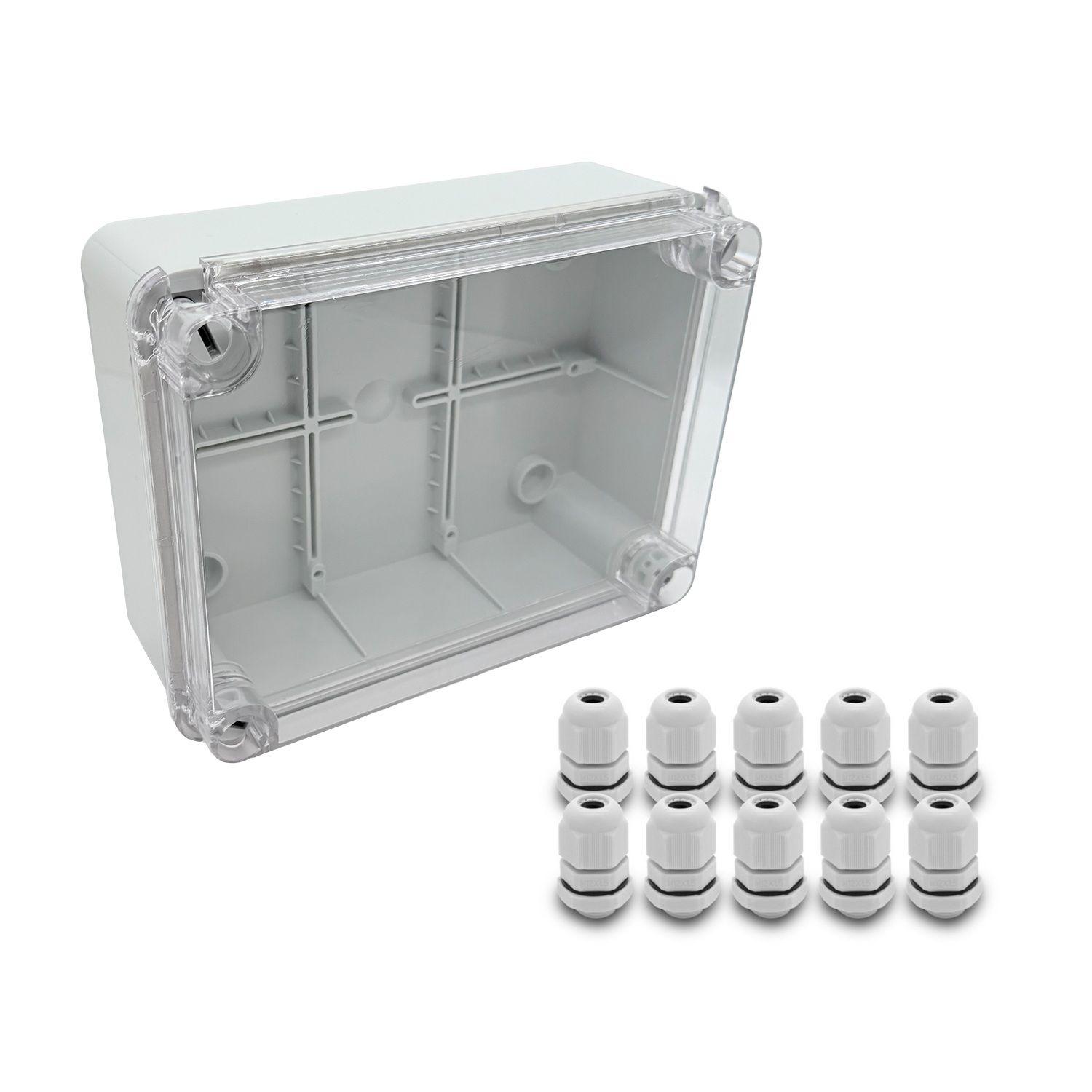 ARLI SET: Abzweigdose IP67 Sichttür 190 x 145 x 80 mm + 10x Kabelverschraubungen M12 x 1,5 mm 16055.1