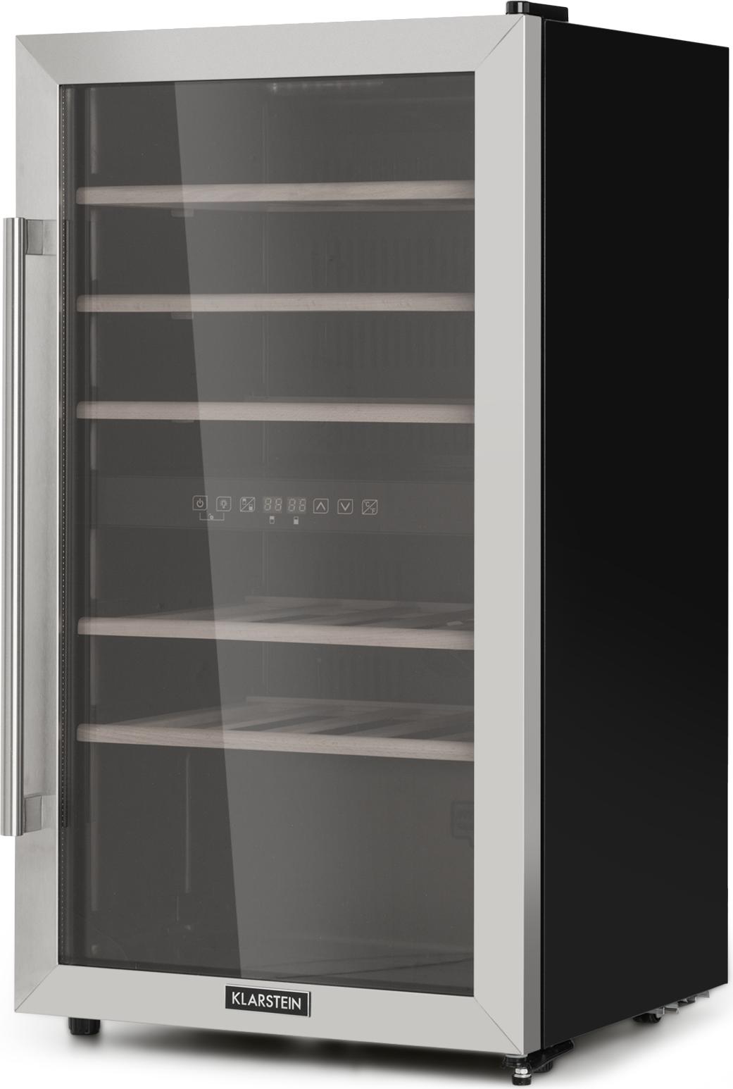 Klarstein Weinkühlschrank, Getränkekühlschrank Schmal, Kühlschrank mit Glastür, Getränkekühlschränke Freistehend, Weinkühlschrank Klein, Weinkühlschränke 2 Zonen, UV-Schutz, 5-22 °C, 29 Flaschen 35