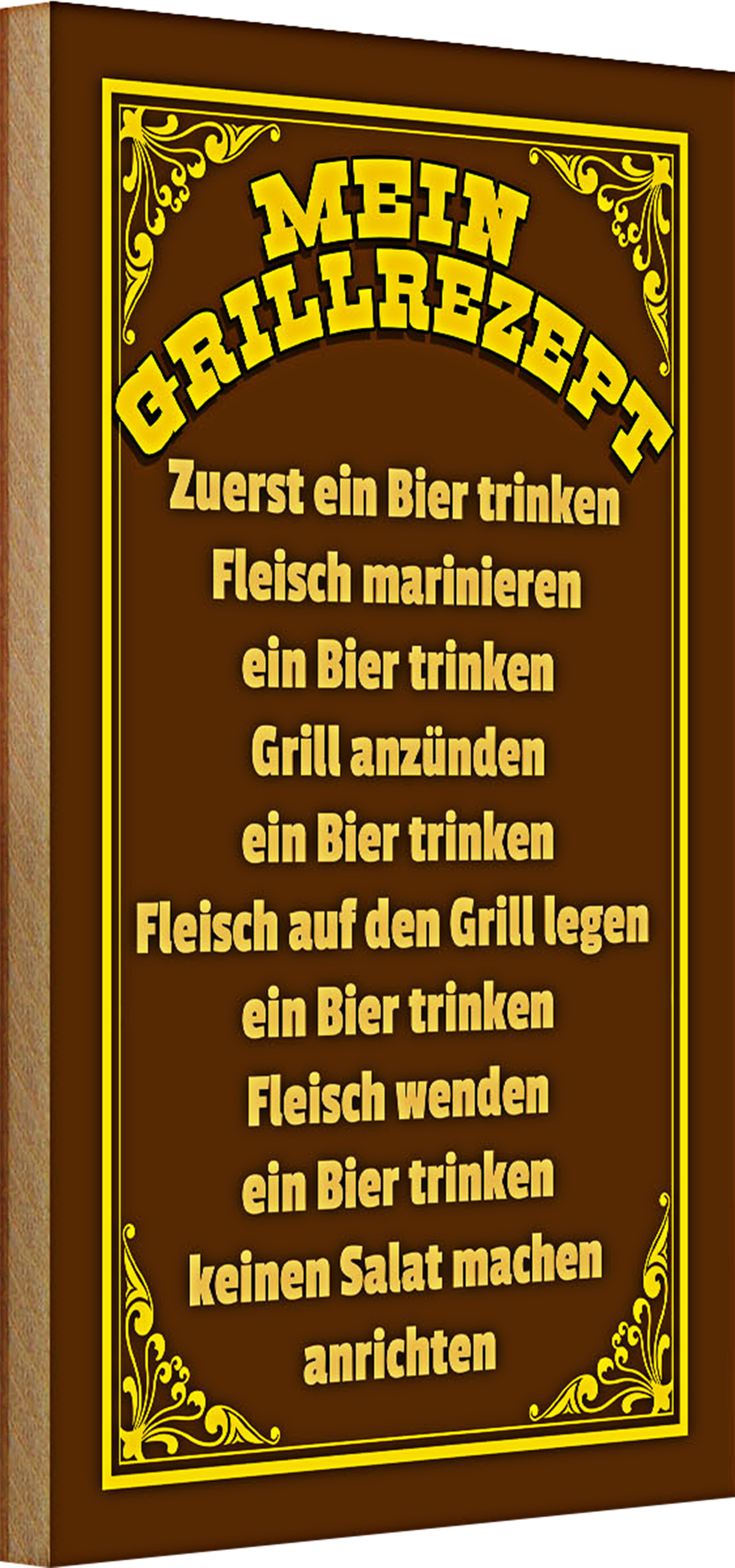 Roomando Holzschild Spruch 20x30cm mein Grillrezept zuerst ein Bier