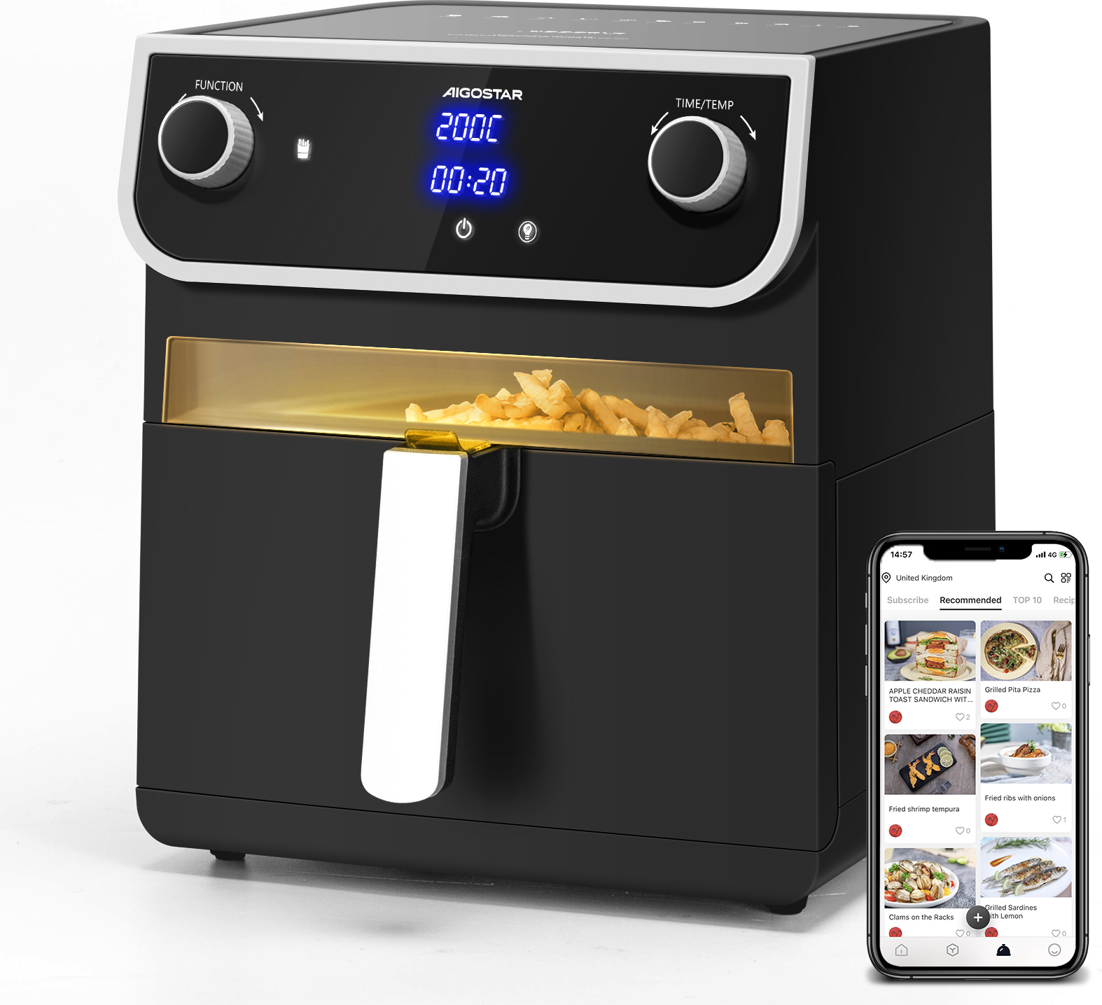 AIGOSTAR Joy Airfryer 8L XXL Heißluftfritteuse 1700 Watt Schwarz