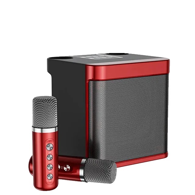 Karaoke zariadenie, dva mikrofóny, prenosný reproduktor Bluetooth, vylepšená verzia T5_Red