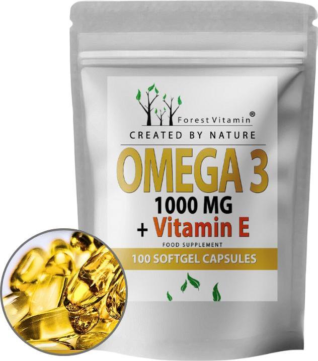Omega 3 Fischöl 1000 mg - 100 Kapseln - Mit Vitamin E - EPA DHA - Forest Vitamin