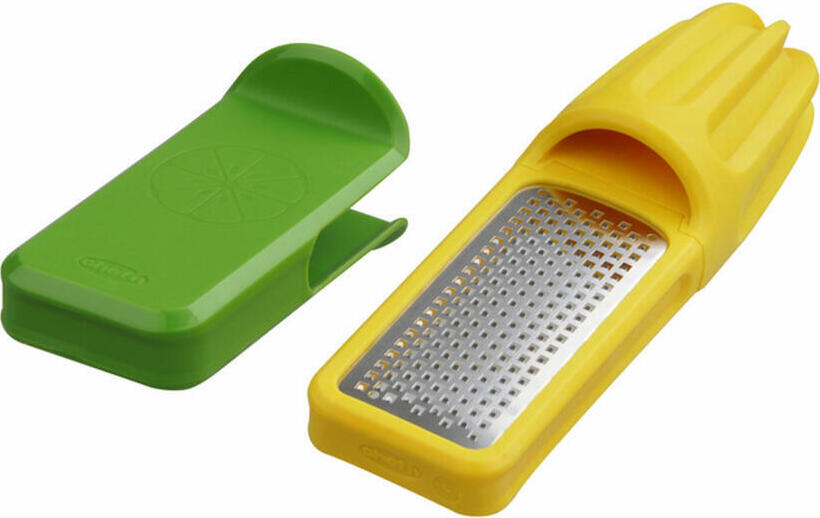 Fackelmann GmbH & Co KG Chefn Vibe Zitronenpresse 2in1, Zitronen Presse, Zitronenreibe, Reibe, Küchenhelfer, PP / Edelstahl, Gelb / Grün, 23 cm, 27363