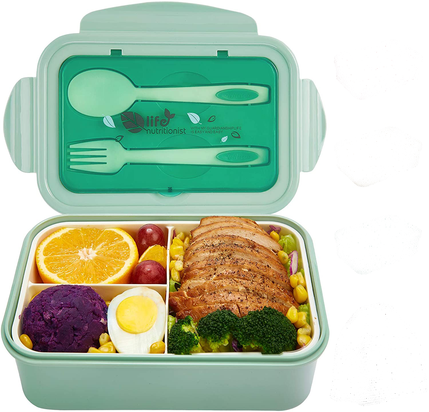 Lunchbox, Brotdose Mit 3 Fächern und Besteck