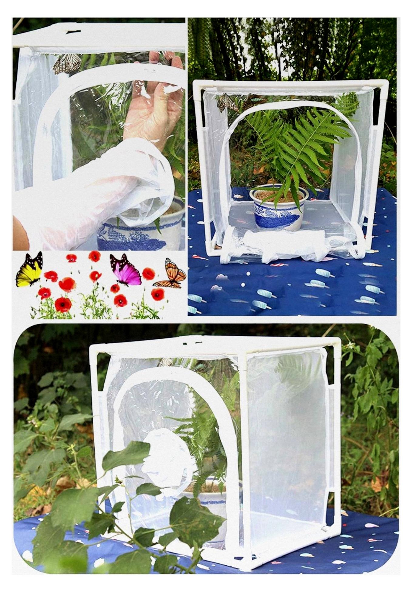 Markenlos Insekten- und Schmetterlingshabitat Käfig, Tragbarer Schmetterlingsnetz-Käfig mit Belüftung, Raupengehege für Insekten und Schmetterlinge (40x30x40cm)