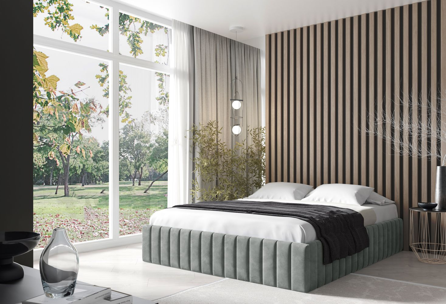 Čalúnená posteľ 160x200 NORIKO - svetlo modrá