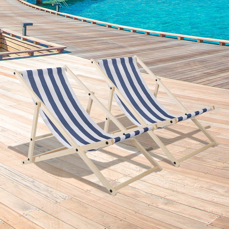 Yakimz Deck Chair Camping Chair Wood Folding Garden Chair Foldable Foldable Fabric Deck Blue White 2 ks