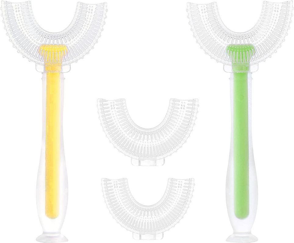 Jormftte U-förmige Zahnbürste für Kinder Abnehmbarer U-Form Kinder Silikonborsten Zahnbürste Lebensmittelqualität Silikonbürstenkopf(Stil 2) Kau-CL-00233