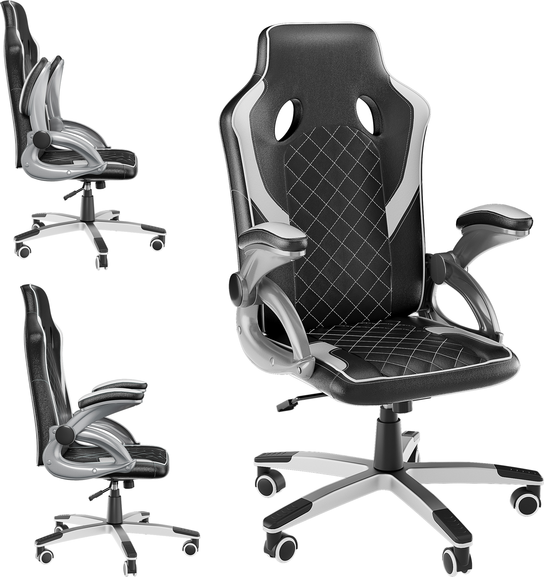 LZQ Kancelárske kreslo Herné kreslo Masážne herné kreslo Ergonomické hráčske kreslo, výškovo nastaviteľné polstrované herné kreslo, otočné kreslo čierna+biela