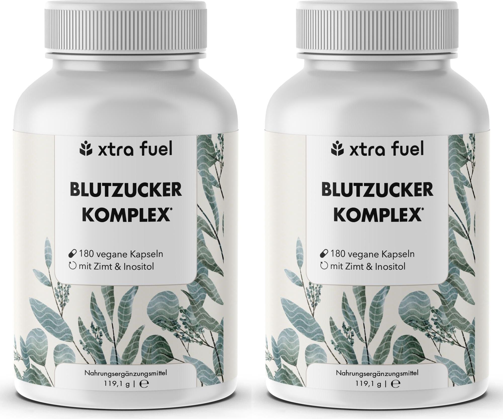 XTRA FUEL Blutzucker Komplex* - Nährstoffmix mit Ceylon-Zimt, Inositol & Olivenblatt – 2x Dosen (360 Blutzucker Kapseln)