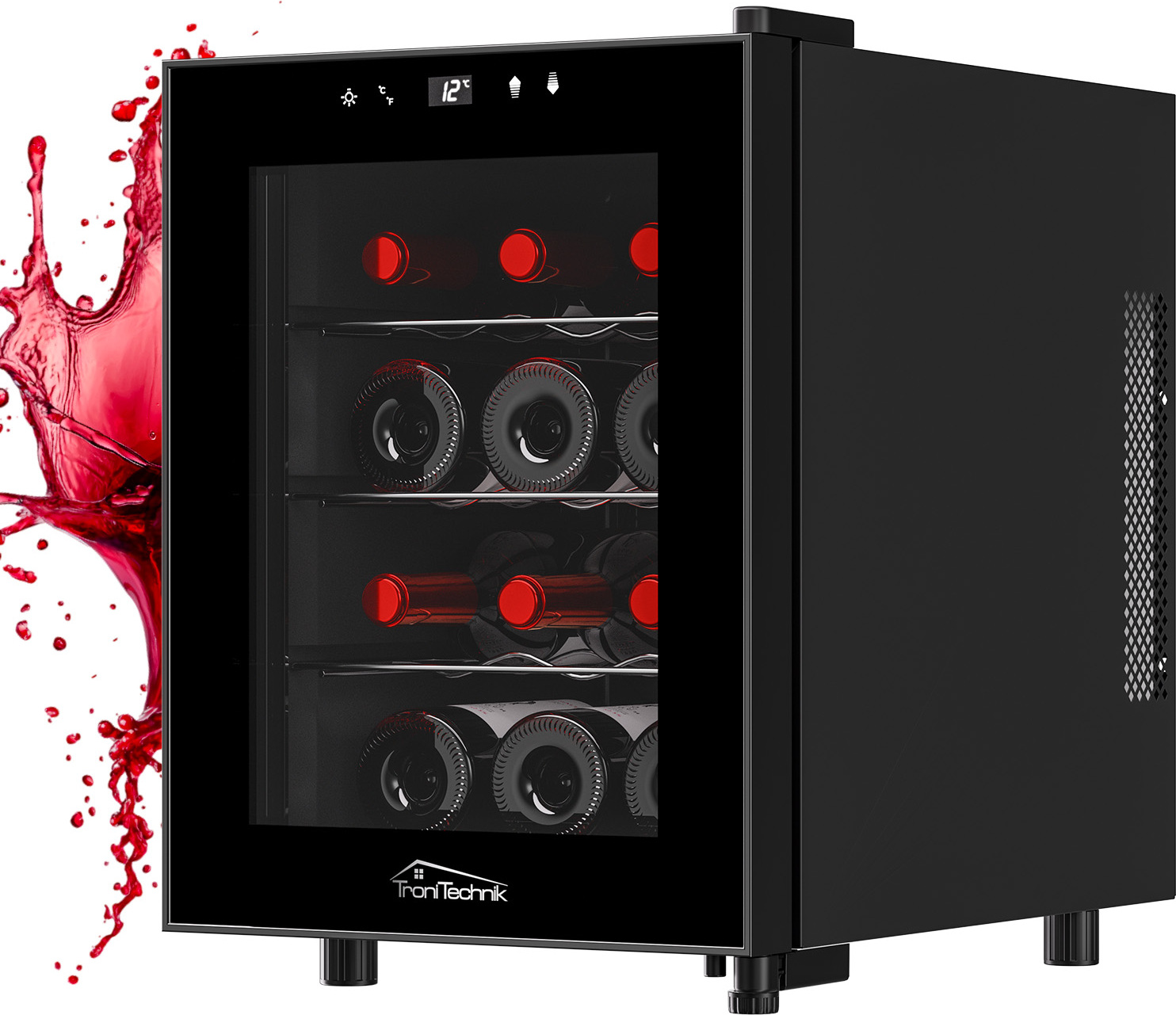 TroniTechnik® Weinkühlschrank Bordeaux, Getränkekühlschrank, Minibar Weinkühler, 31 Liter, 12 Flaschen TT-6000