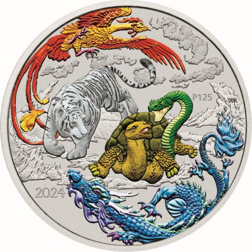 The Perth Mint 1 Unze Silbermünze Myths & Legends Four Guardians Hong 2024 Silber 9999 Sammlermünze