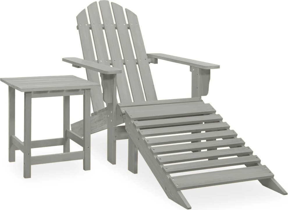 The Living Store Záhradná stolička Adirondack s podnožkou a stolíkom z jedľového dreva sivá
