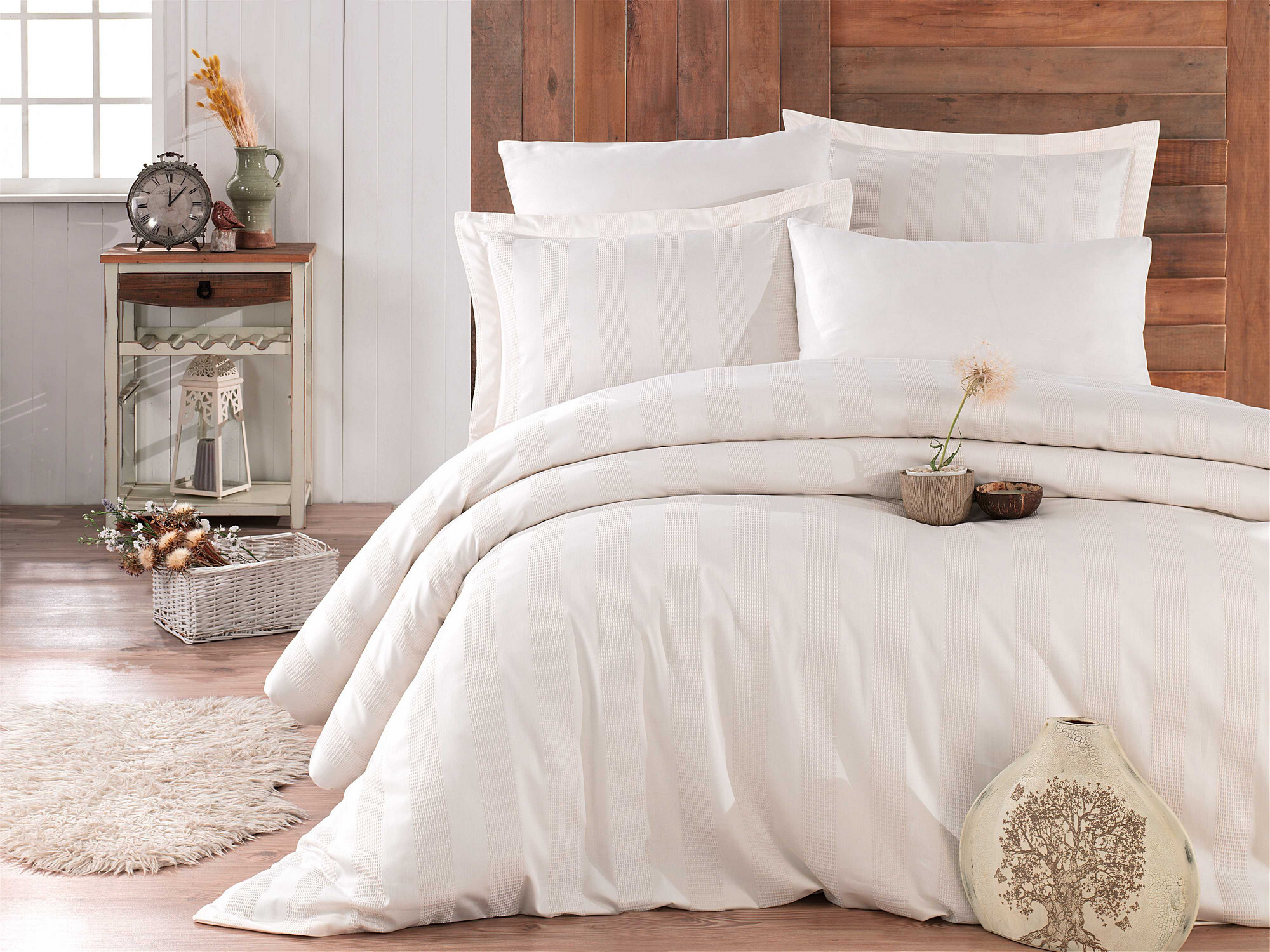 L'Essentiel Linge de Maison, Wafel - Cream, Bettwäsche-Set, Bettwäsche-Set, Exklusiver Satin aus 100 % Baumwolle, 200 x 220 cm 113HBY3614