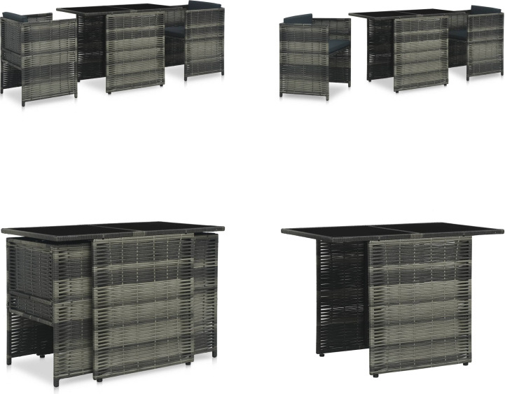 vidaXL 3 ks Bistro Set s vankúšmi Poly Rattan Grey - Set záhradného nábytku - Sety záhradného nábytku - Záhradný stôl a stoličky - Záhradné stoly a stoličky