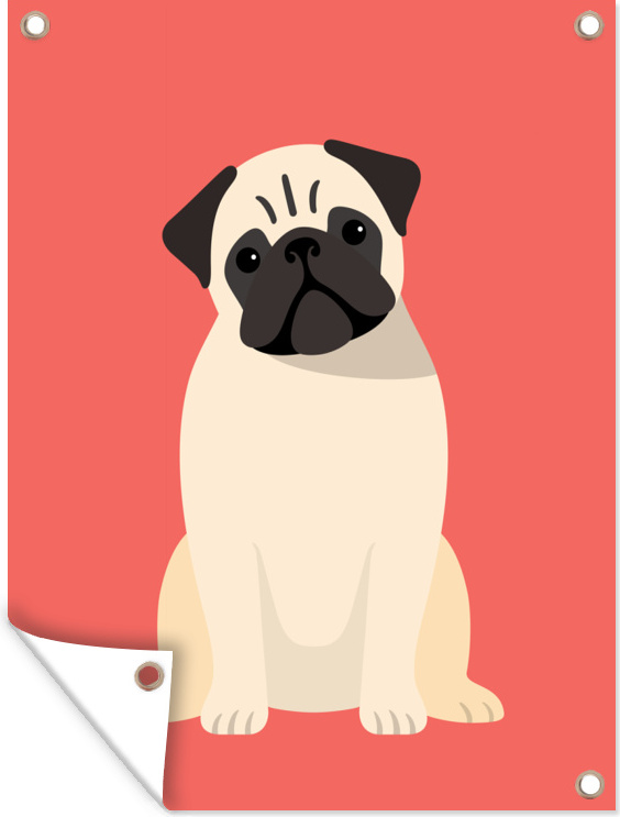 MuchoWow® 60x80 cm Outdoor-Poster Gartendeko Sichtschutz Garten Poster für den Garten Illustration eines Mopses im Sitzen 133|163267248