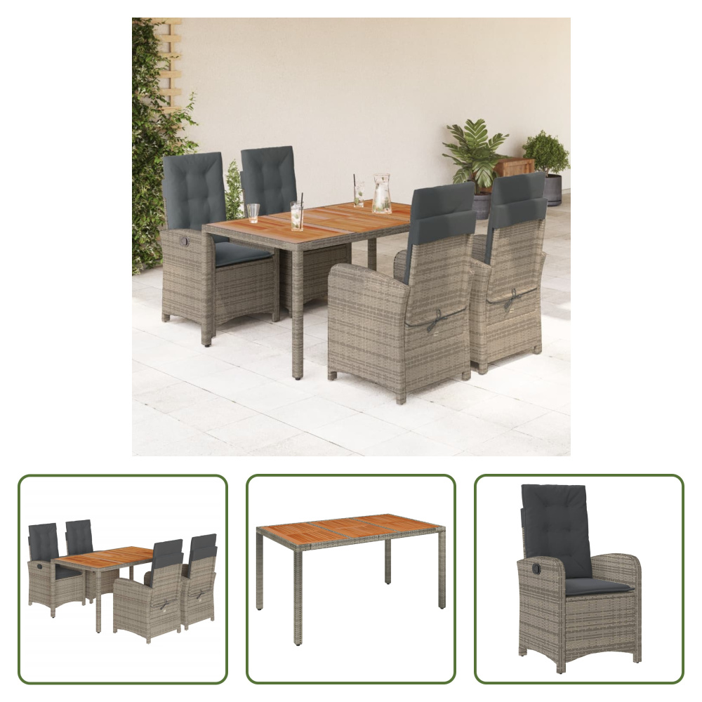 The Living Store 5-dielny záhradný jedálenský set s vankúšmi sivý polyratan