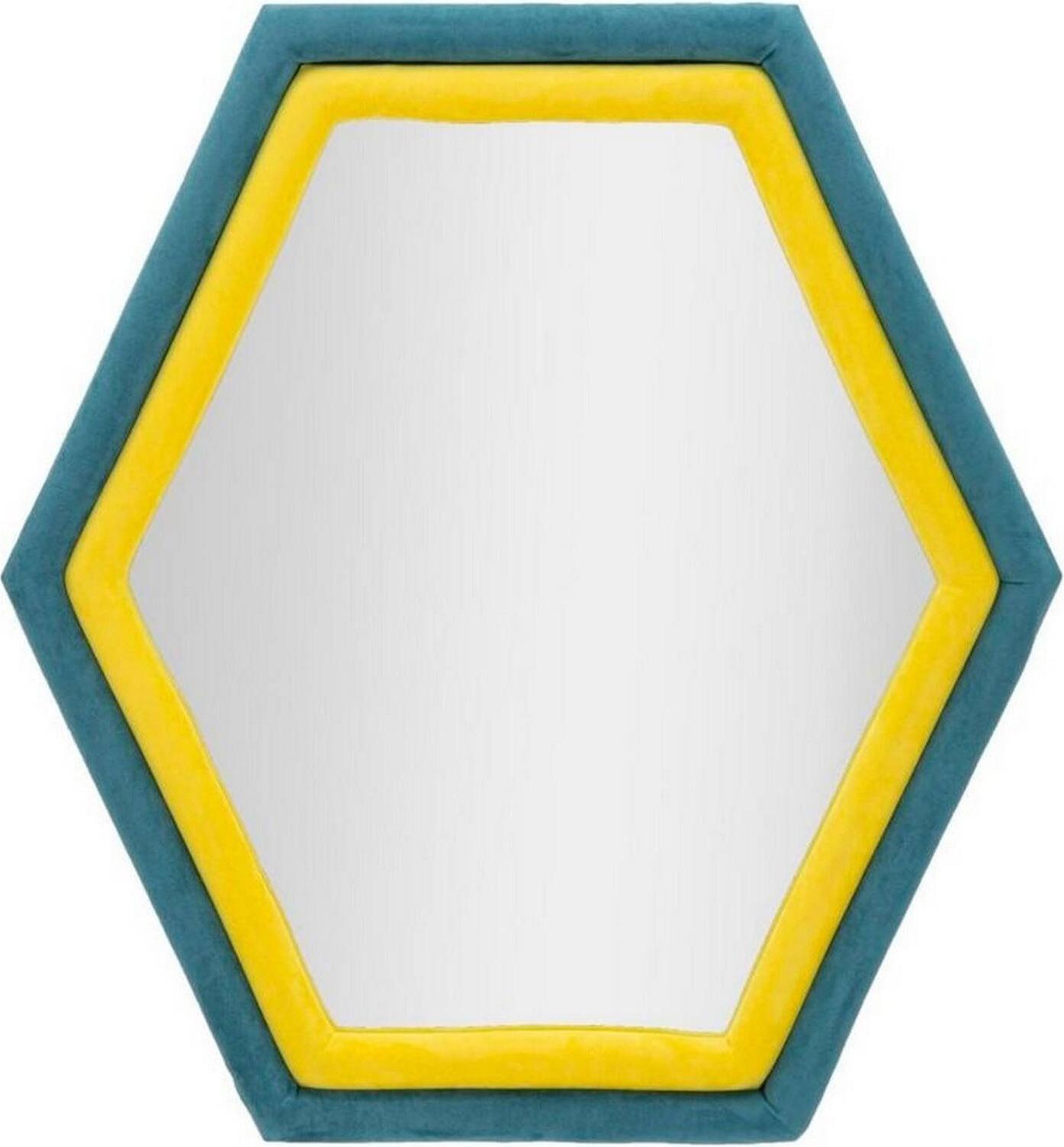 Dmora Spiegel Balla, Spiegel mit Rahmen, Wanddekorationsartikel, Spiegeldekoration, 75x4 h80 cm, Blau und Gelb