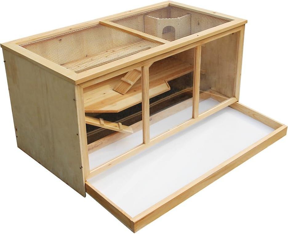 Markenlos Hamsterkäfig - Hamsterkäfig - Hamsterstreu - 115 x 58 x 60 cm - Holzfarbe
