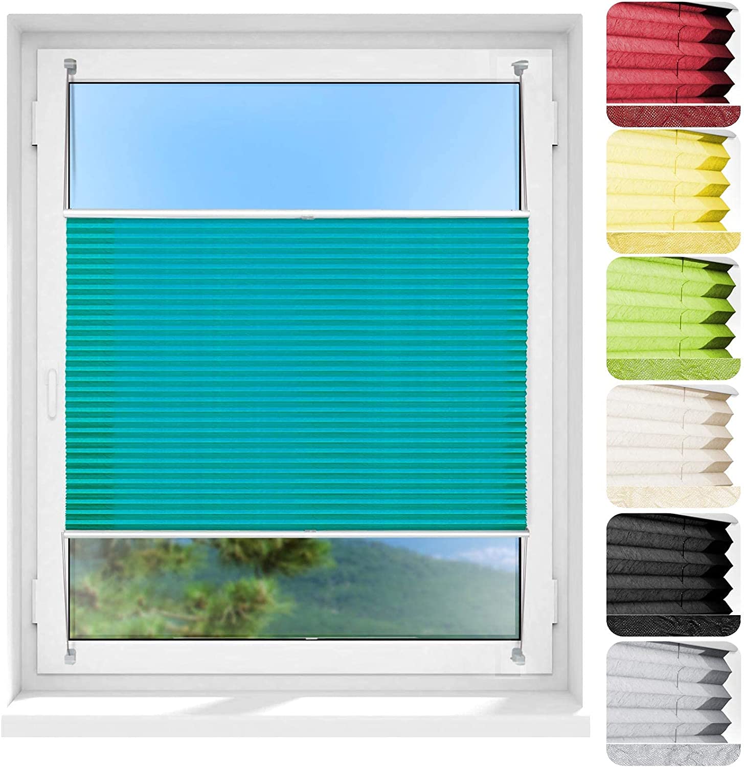 Plissee Faltrollo Magic moderner Sichtschutz Fensterrollo ohne Bohren 55x200 cm Petrol