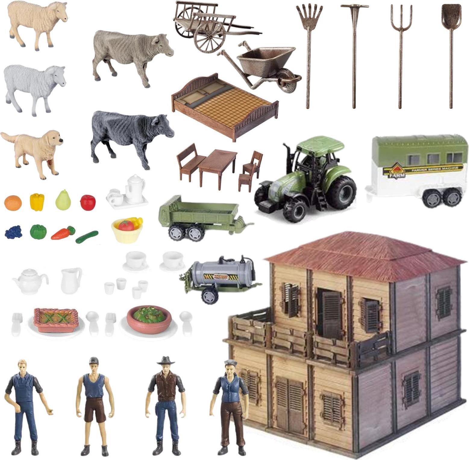 MAKSIK IMPORT Bauernhof Set Bauern mit Bäuerin Bauernhaus Tiere Traktor Bauernhof