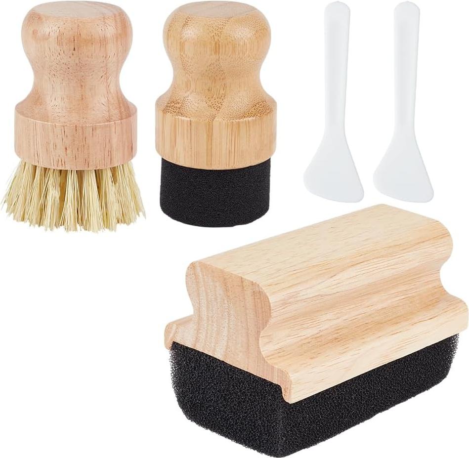 Markenlos OElasthanFT 5 Stück Schneidebrett Öl Wachs Applikator Mineralöl Pinsel Holz Wachs Applikator mit Sisal und Schwamm Pinsel Set mit Kunststoffschabern für Holzarbeitsplatte Metzgerblock Löffel