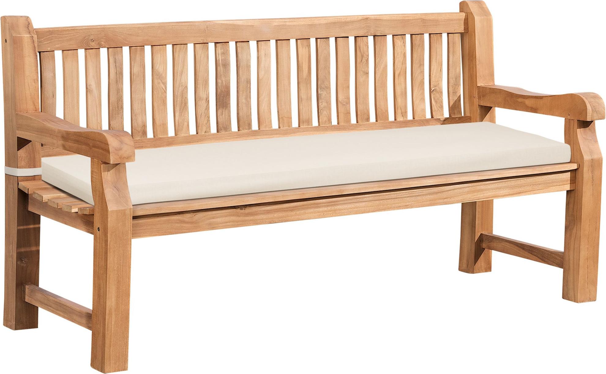 Gartenbank Teakbank DABEL - Holz Creme 180x61x93 cm | Holzbank 180 Cm Mit Sitzkissen Gartenbank Sitzbank Mit Lehne Wetterfest Bank Garten Terrasse Image