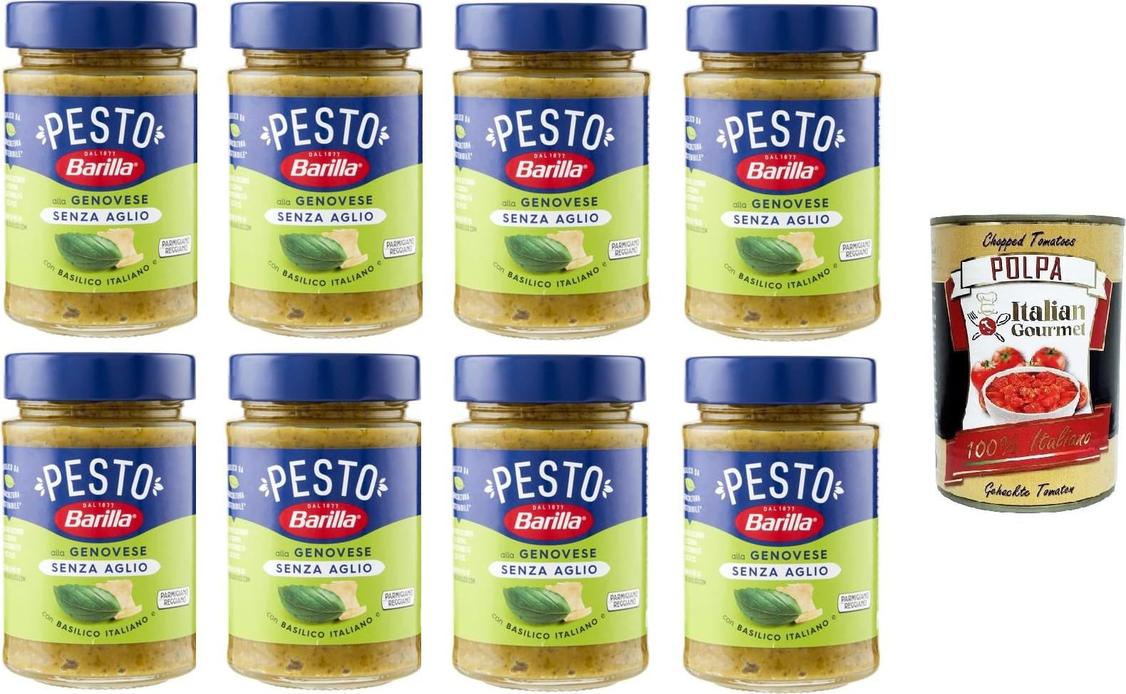 Italian Gourmet E.R. Barilla Pesto Alla Genovese senz'Aglio Condimento e Sugo per Pasta Genueser Pesto ohne Knoblauchgewürz und Nudelsauce 8x190gr + Italian Gourmet polpa 400g ZY-UDC0-EK3K
