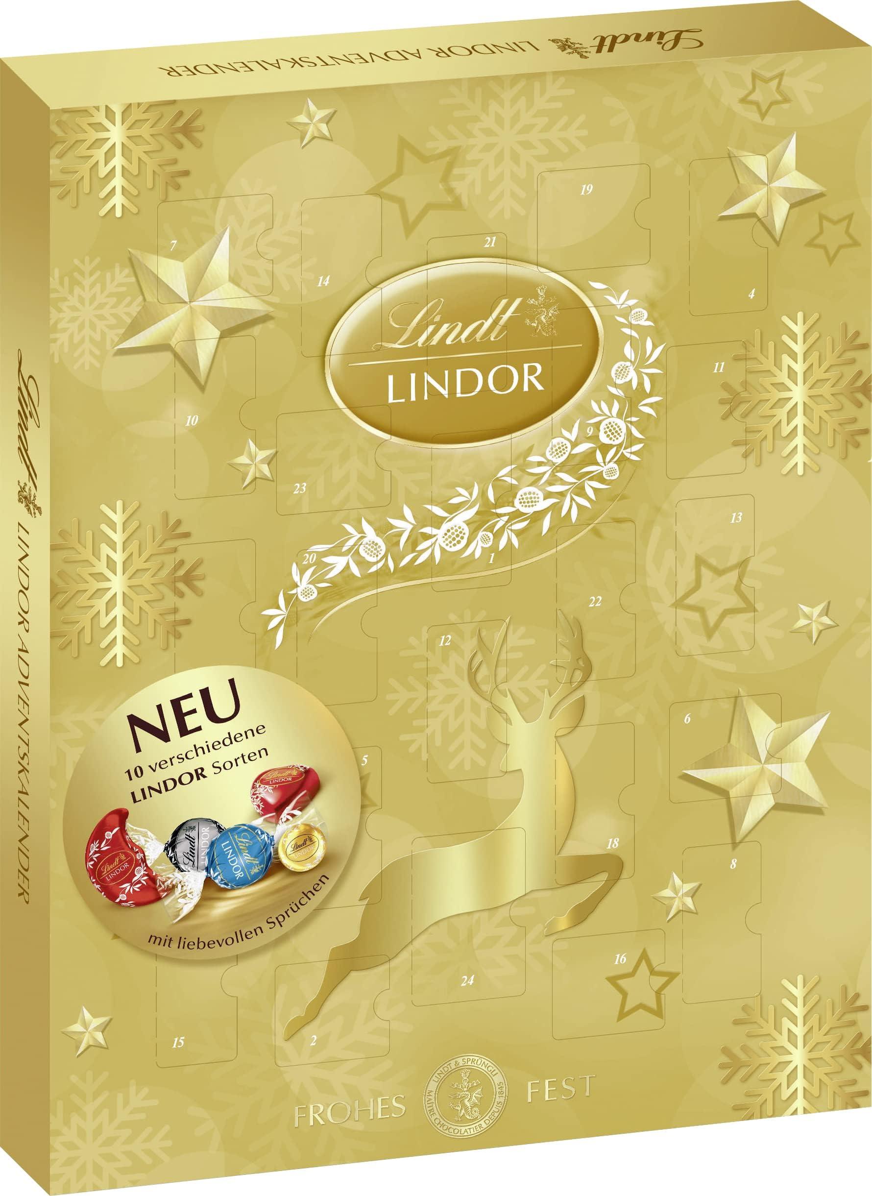 Lindt Schokolade LINDOR Adventskalender 2025 | 290g | 24 LINDOR Kugeln Weiße, dunkle und Milchschokolade mit zartschmelzender Füllung | Schokolade für die Weihnachtszeit | Schokoladen-Geschenk