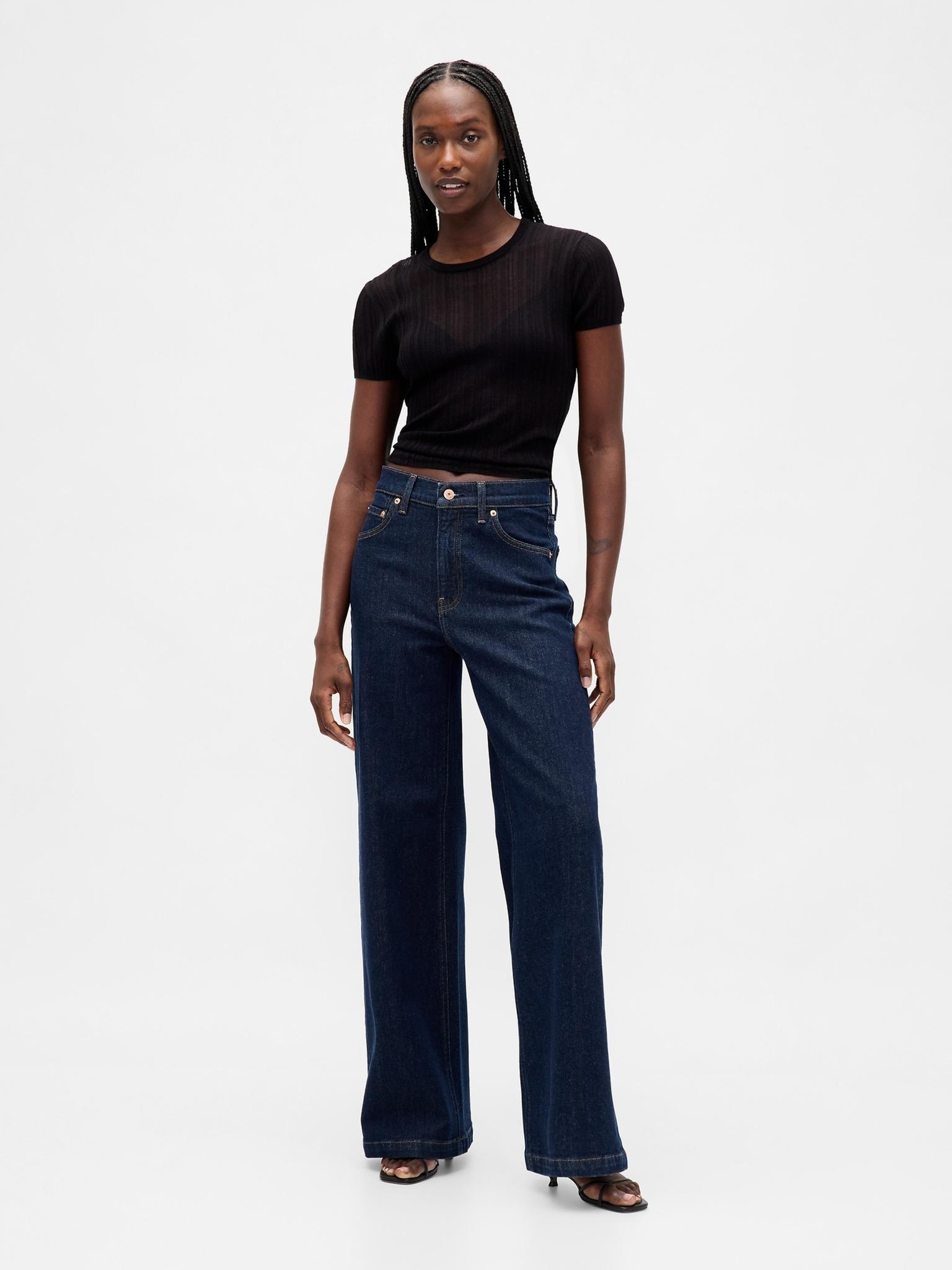GAP Damen Jeans Stride Wide Hochgeschnitten Dunkelblau aus regenerativer Baumwolle 35REG 815710-00__35REG
