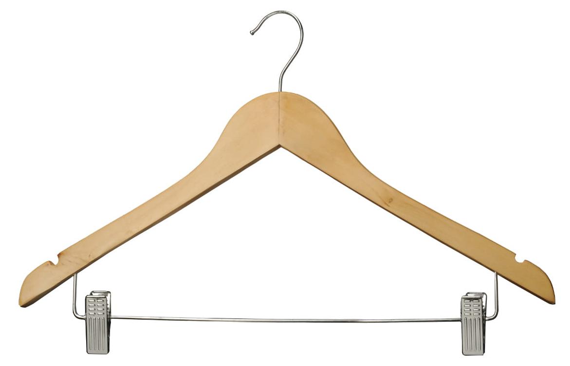Galicja Holzkleiderbügel mit Clips für Hosen und Röcke, Metallstange