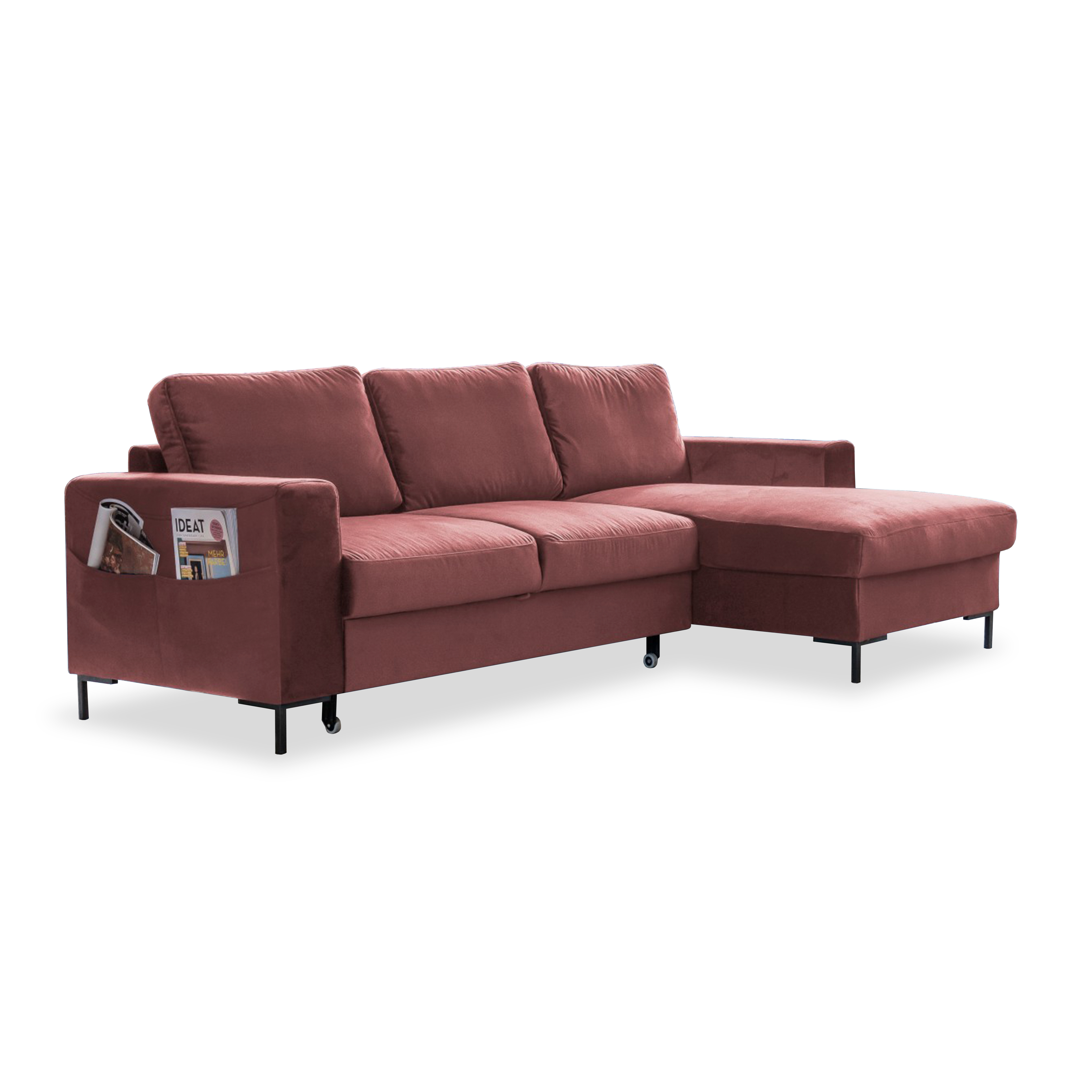 Ecksofa Lofty Lilly mit Bettfunktion Velours KRO-29 Staubrosa Ausrichtung Rechts