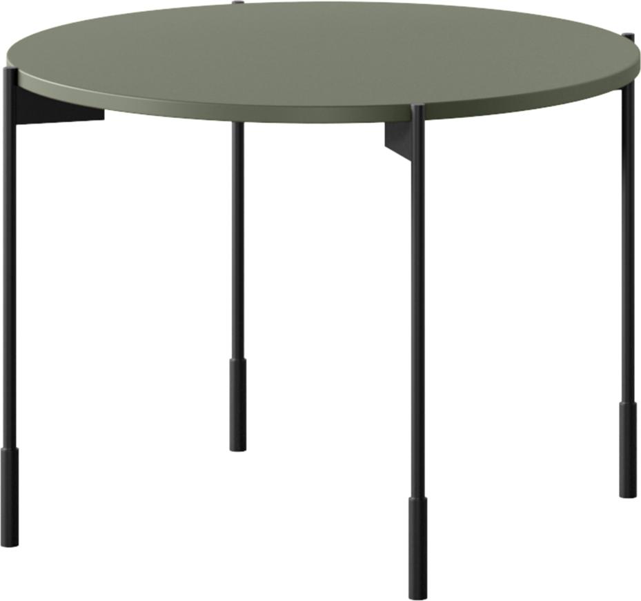 Wohnzimmer-Couchtisch rund mit 64 cm in grün matt, Tischbeine Metall schwarz - SPLIT-141