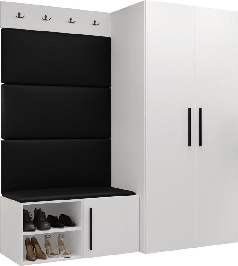 MIRJAN24 Garderoben-Set Medi I, Schuhschrank, Kleiderhakenbrett, 4x Paneel 84x42, 4 Kleiderhaken (Farbe: Weiß, Soft 011)