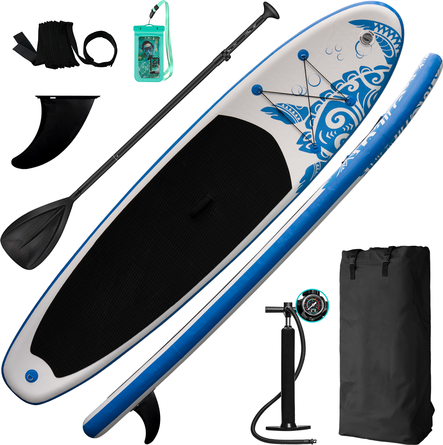 Funwater - Nafukovacia doska Stand Up Paddle Board, 335 x 81 x 15 cm, Surfboard, SUP, Paddleboard, Surfboard, plná taška na pádlo, ručná pumpa, modrá