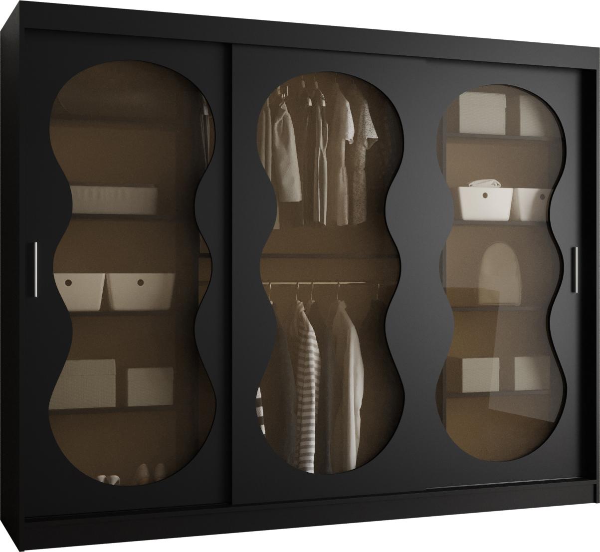 MEBLE KRYSPOL Kleiderschrank mit Glas 250 x 200 x 62 cm BAHRAJN 3, Schwarz BAHRAJN 3 250 CZ