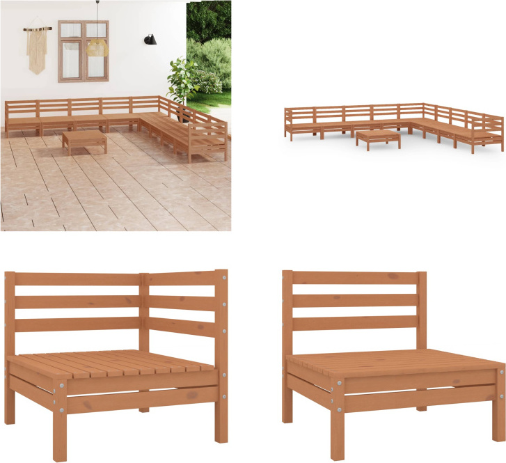 vidaXL 10 ks záhradná obývacia súprava z masívneho dreva borovice medovo hnedá - záhradná obývacia súprava - vonkajšia obývacia súprava - drevená pohovka - drevená záhradná pohovka