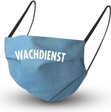 Fan-Omenal Baumwollmaske in BLAU mit en Innenvlies und Print - WACHDIENST - 15876 + Gratiszugabe