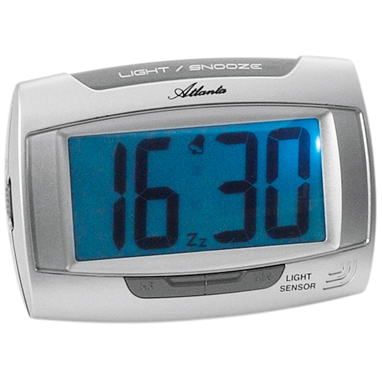 Atlanta 1669/19 Wecker Quarz digital silbern mit Licht Snooze Digitalwecker 44399