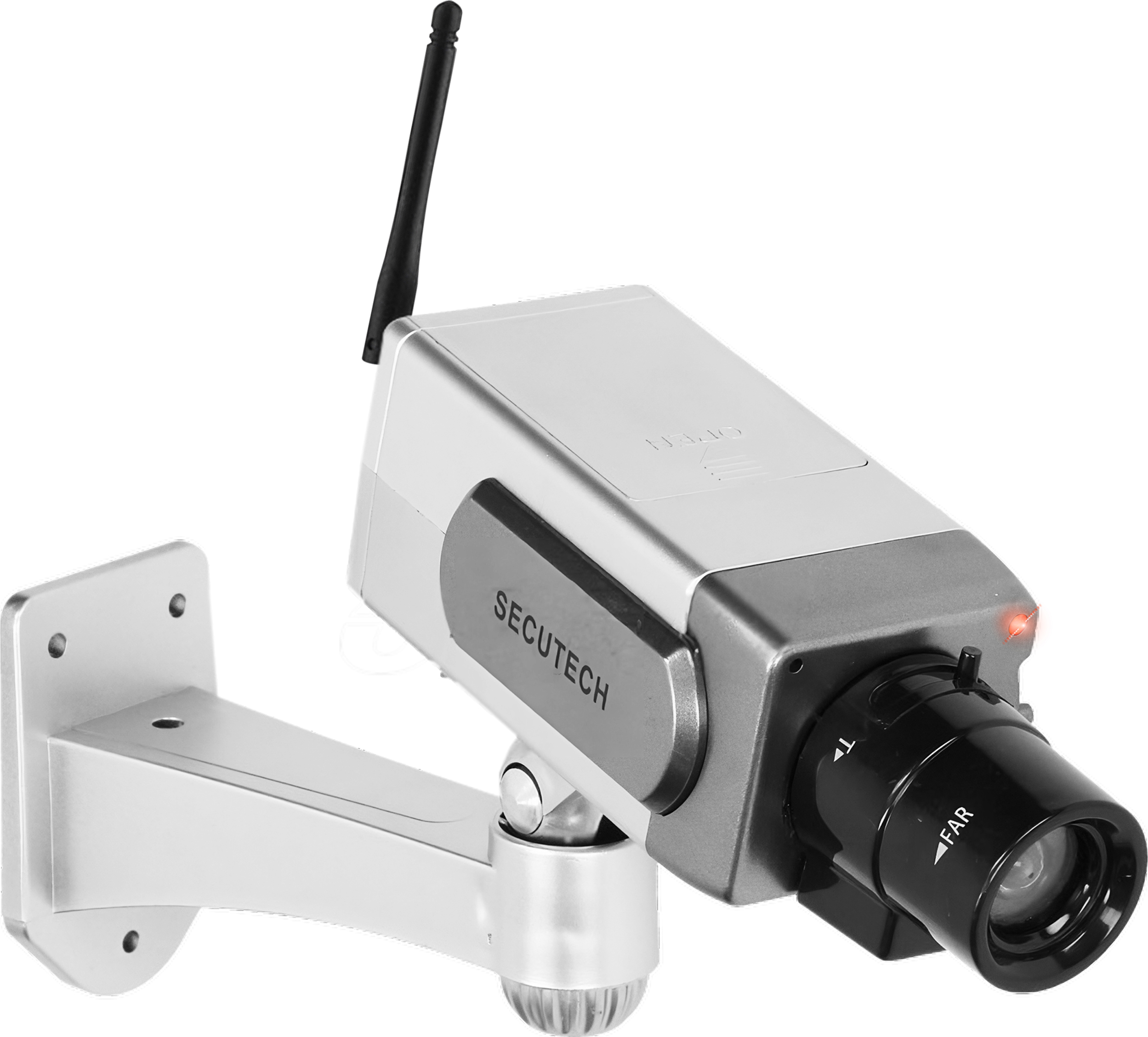 Kamera Attrappe Dummy Alarm mit LED Blinklicht Fake Überwachung Überwachungskamera Innen und Außen Alarmanlage Sicherheitskamera Silber Retoo E844