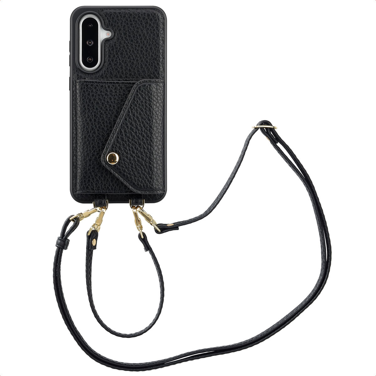 Selencia Sera Puzdro na telefón so šnúrou a obálkou na kartu pre Samsung Galaxy A36 / A56 - čierne